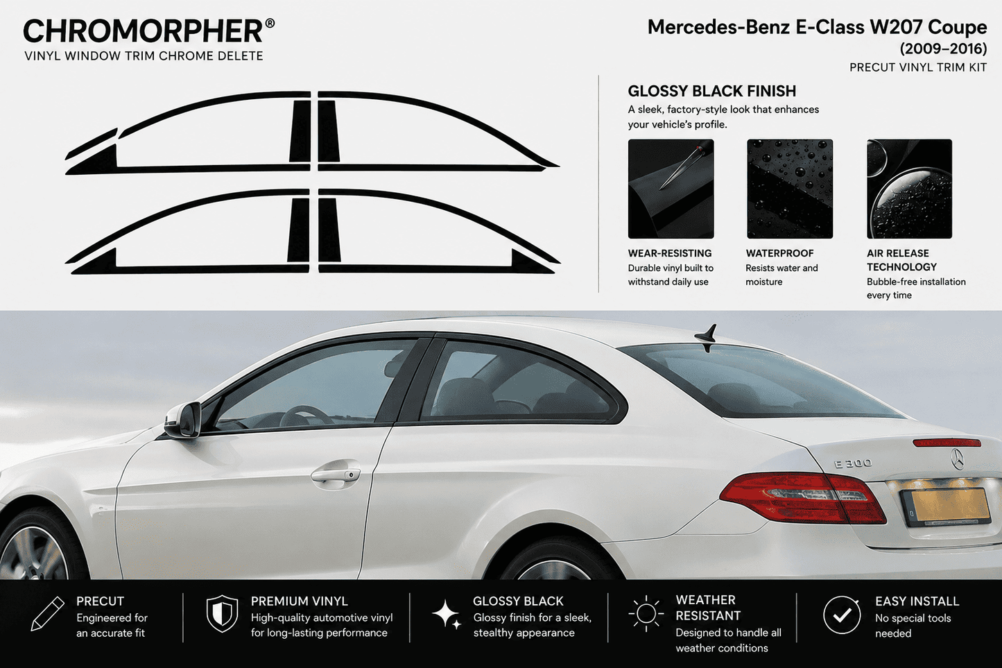 Mercedes-Benz E-Class W207 Coupe Precut Chrome Delete Kit (2009-2016)