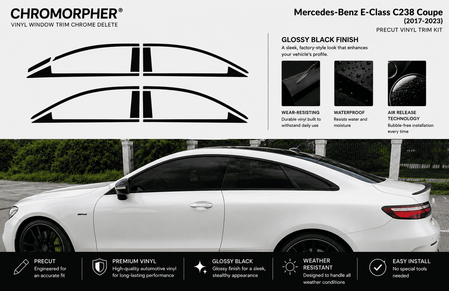 Mercedes-Benz E-Class C238 Coupe Precut Chrome Delete Kit (2017-2023)