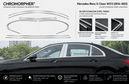 Mercedes-Benz E-Class W213 Stainless Steel Window Trim Covers (2016-2022)