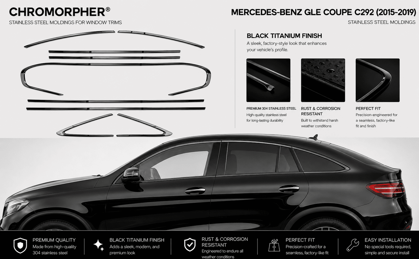 Mercedes-Benz GLE Coupe C292 (2015-2019) Stainless Steel Window Trim Moldings