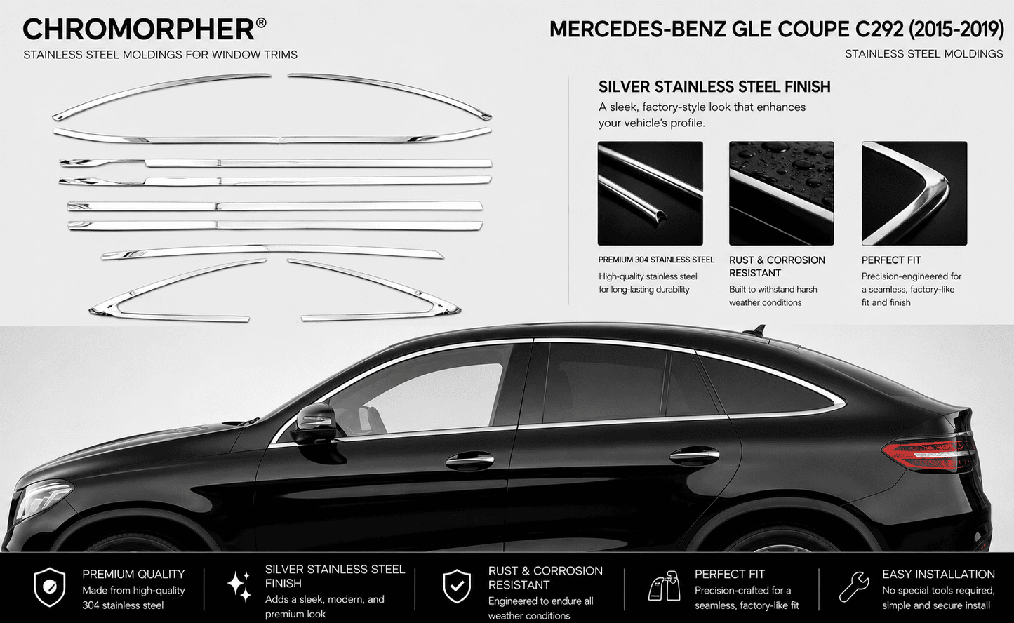 Mercedes-Benz GLE Coupe C292 (2015-2019) Stainless Steel Window Trim Moldings
