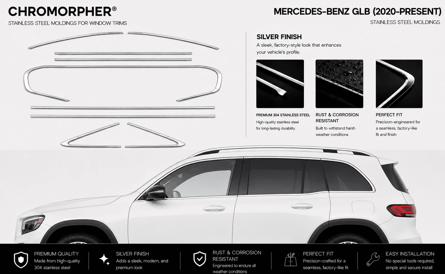 Mercedes-Benz GLB 2020+ Stainless Steel Window Trim Covers