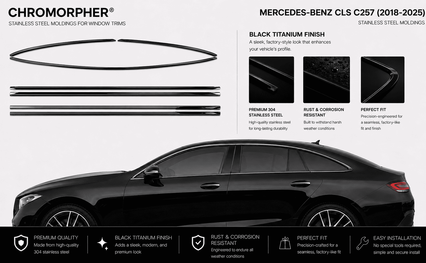 Mercedes-Benz CLS C257 (2019-2025) Stainless Steel Window Trim Moldings