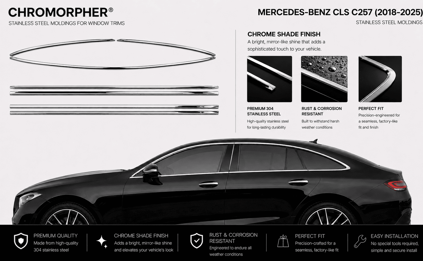 Mercedes-Benz CLS C257 (2019-2025) Stainless Steel Window Trim Moldings