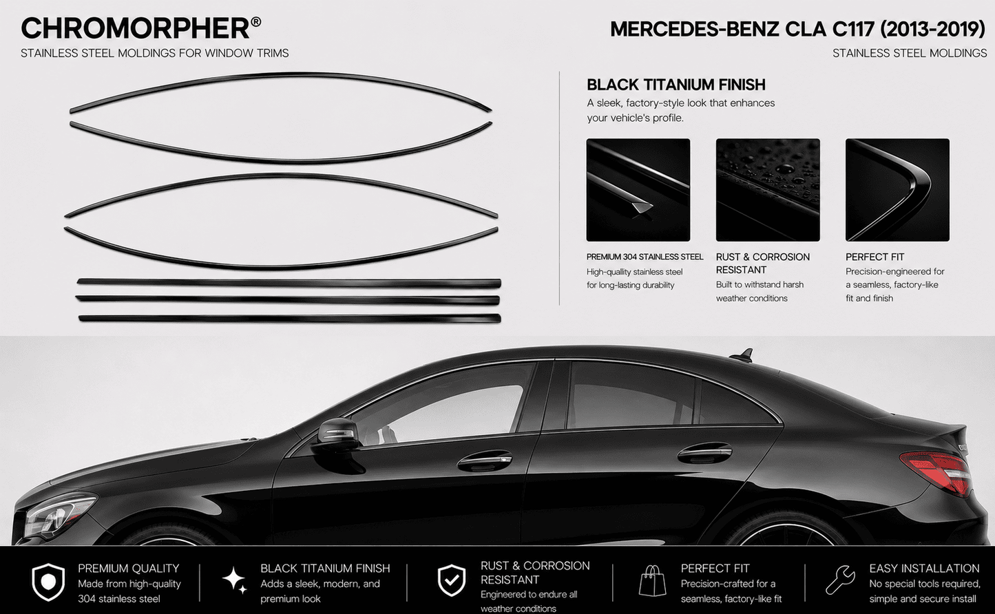 Mercedes-Benz CLA C117/C118 Stainless Steel Window Trim Moldings (2013-2024)