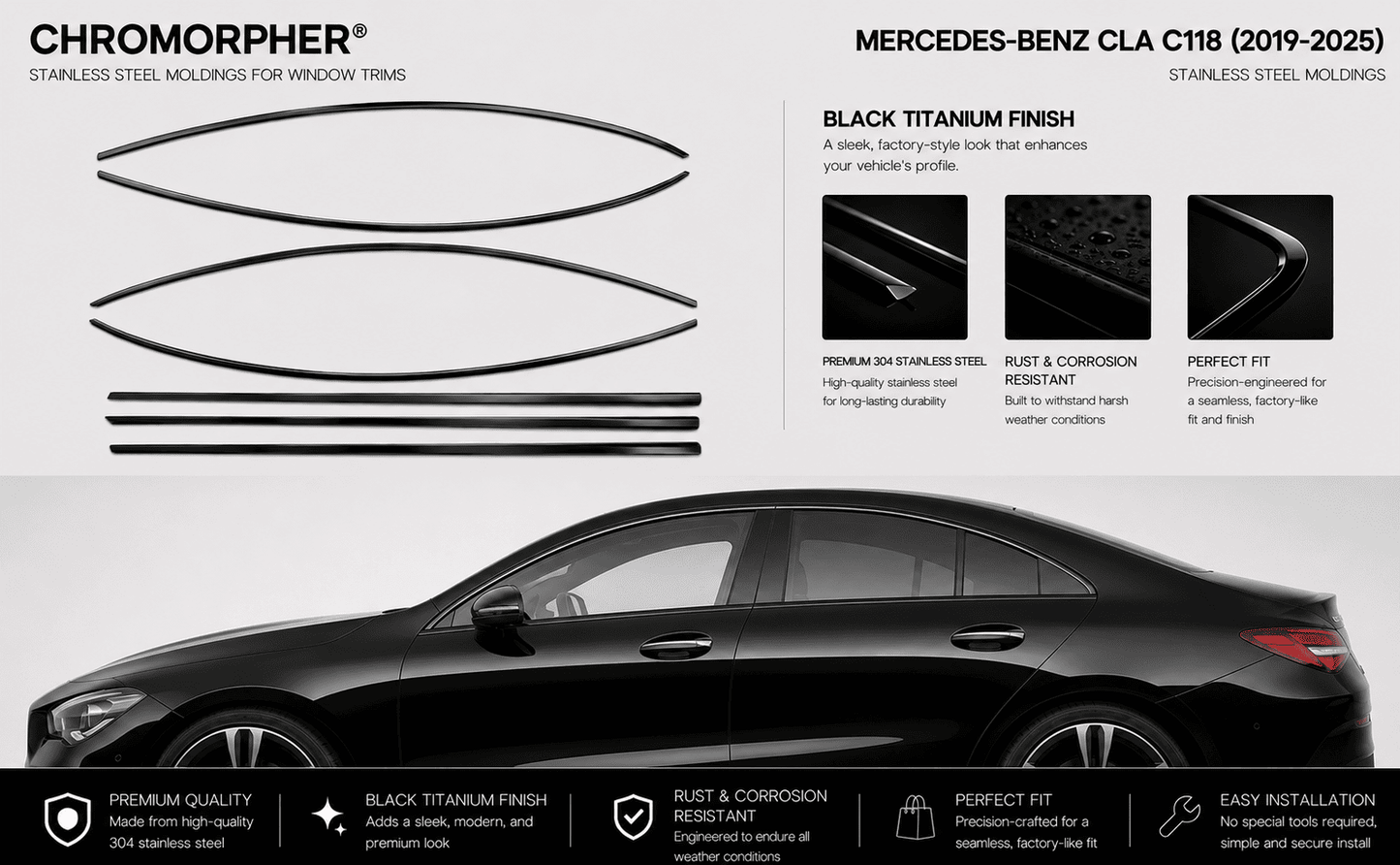 Mercedes-Benz CLA C117/C118 Stainless Steel Window Trim Moldings (2013-2024)