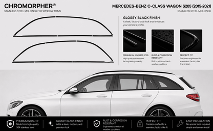 Mercedes-Benz C-Class Wagon S205 (2015-2021) Black Glossy Window Trim Molding