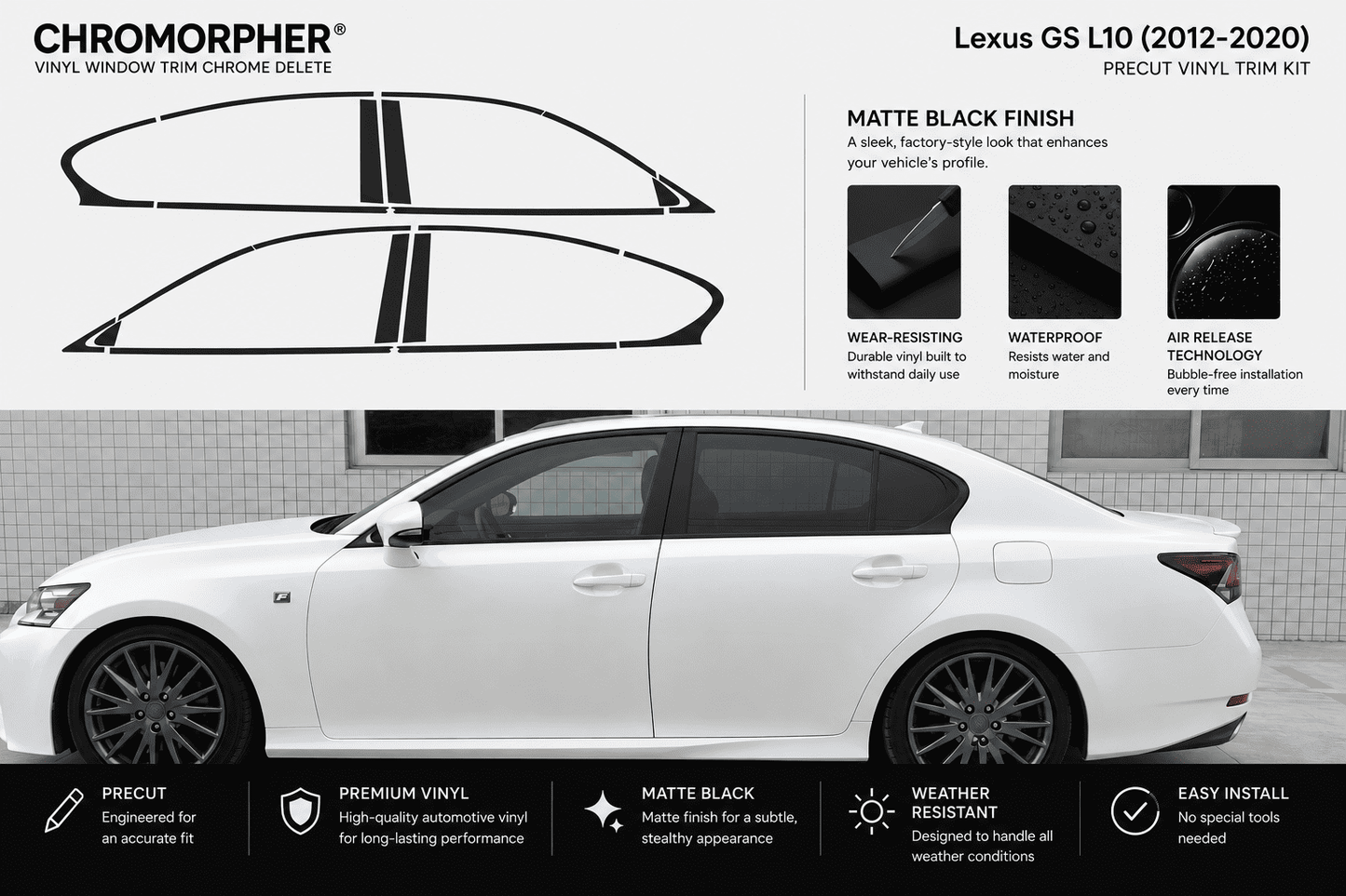 Lexus GS L10 (2012-2020) Precut Chrome Delete Kit