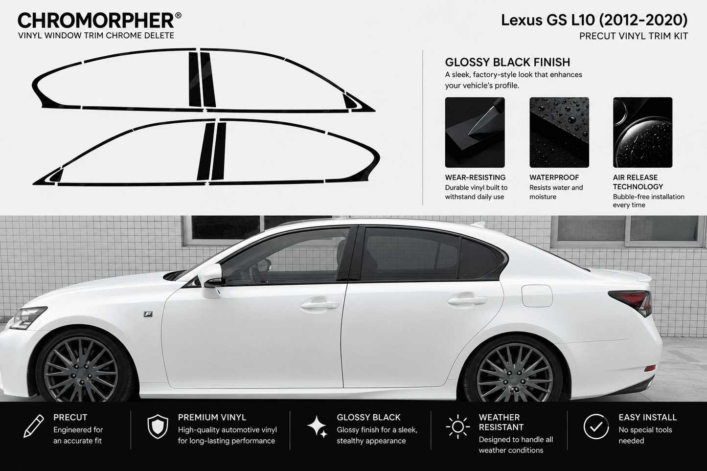Lexus GS L10 (2012-2020) Precut Chrome Delete Kit