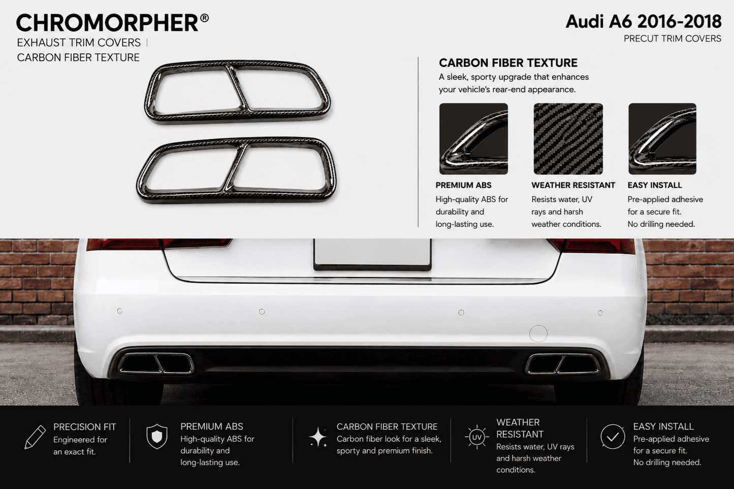 ChroMorpher Audi A6 Stainless Steel Exhaust Trim Covers (2016–2018) - ChroMorpher