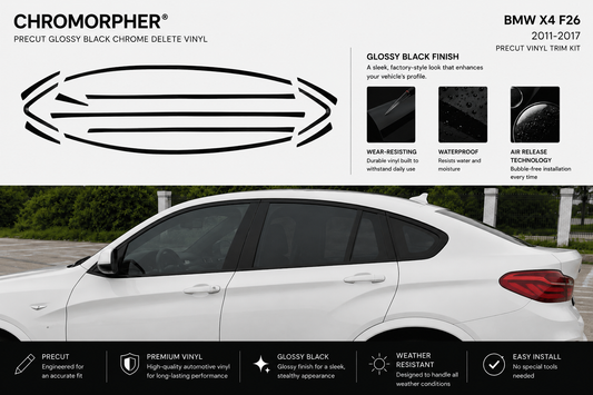 BMW X4 F26 (2011–2017) Precut Glossy Black Window Chrome Delete Kit