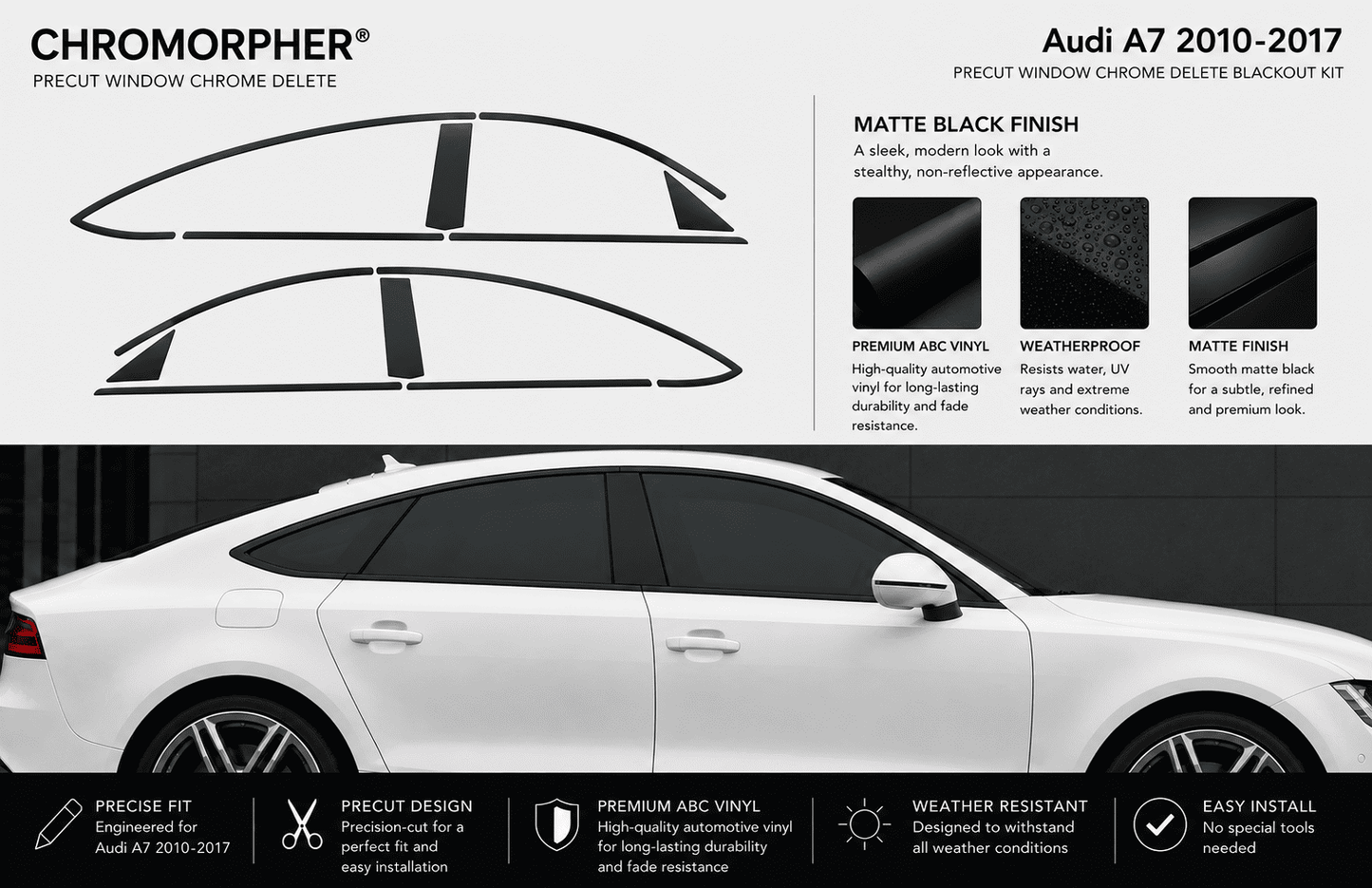 Audi A7 Black Optics (2009-2017) Window Trim Blackout Kits - Stainless Steel