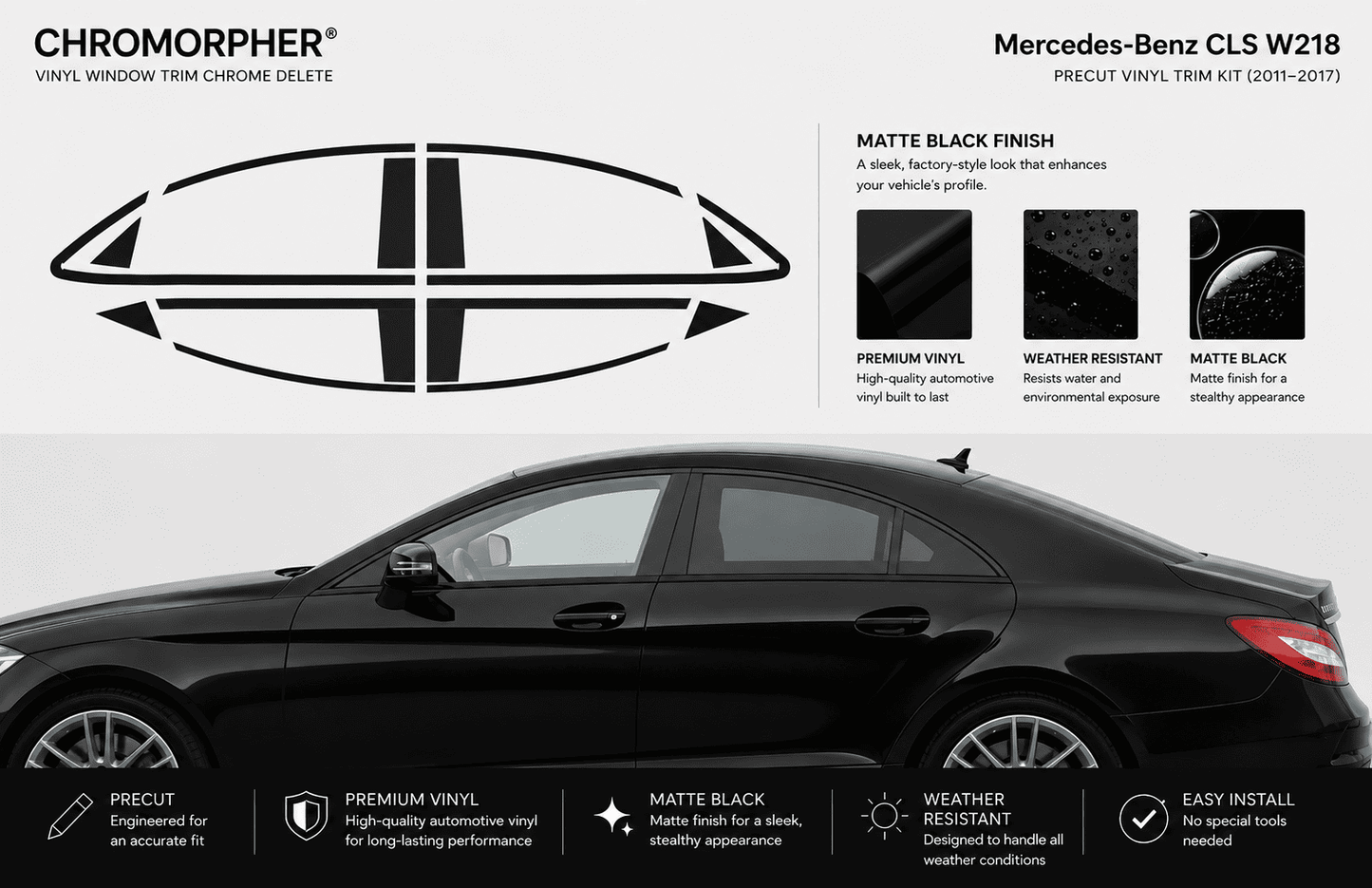 Mercedes-Benz CLS W218 Night Package Precut Chrome Delete Kit (2011–2017)