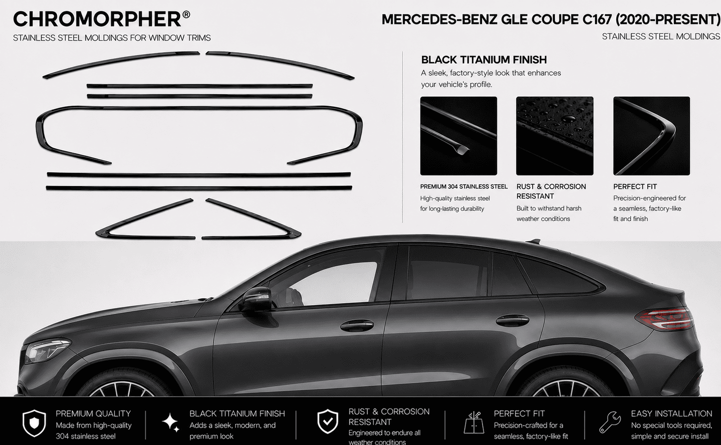 Mercedes-Benz GLE Coupe C167 (2020–2025) Stainless Steel Window Trim Moldings