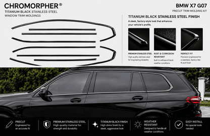 BMW X7 G07 Glossy Black Stainless Steel Window Trim Moldings