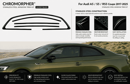 Audi A5 Black Optics Window Trim Cover Kit - Stainless Steel
