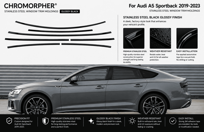 Audi A5 Black Optics Window Trim Cover Kit - Stainless Steel