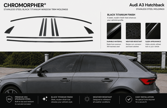 Audi A3 Hatchback Black Optics Window Trim Cover Kit (2013–2020) – Stainless Steel