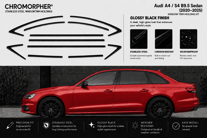 Audi A4 (2009–2025) Stainless Steel Window Trim Moldings