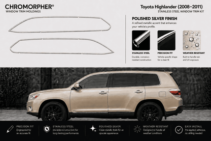 Toyota Highlander (2008–2013) Stainless Steel Window Trim Moldings