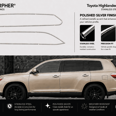 Toyota Highlander (2008–2013) Stainless Steel Window Trim Moldings - alternate view