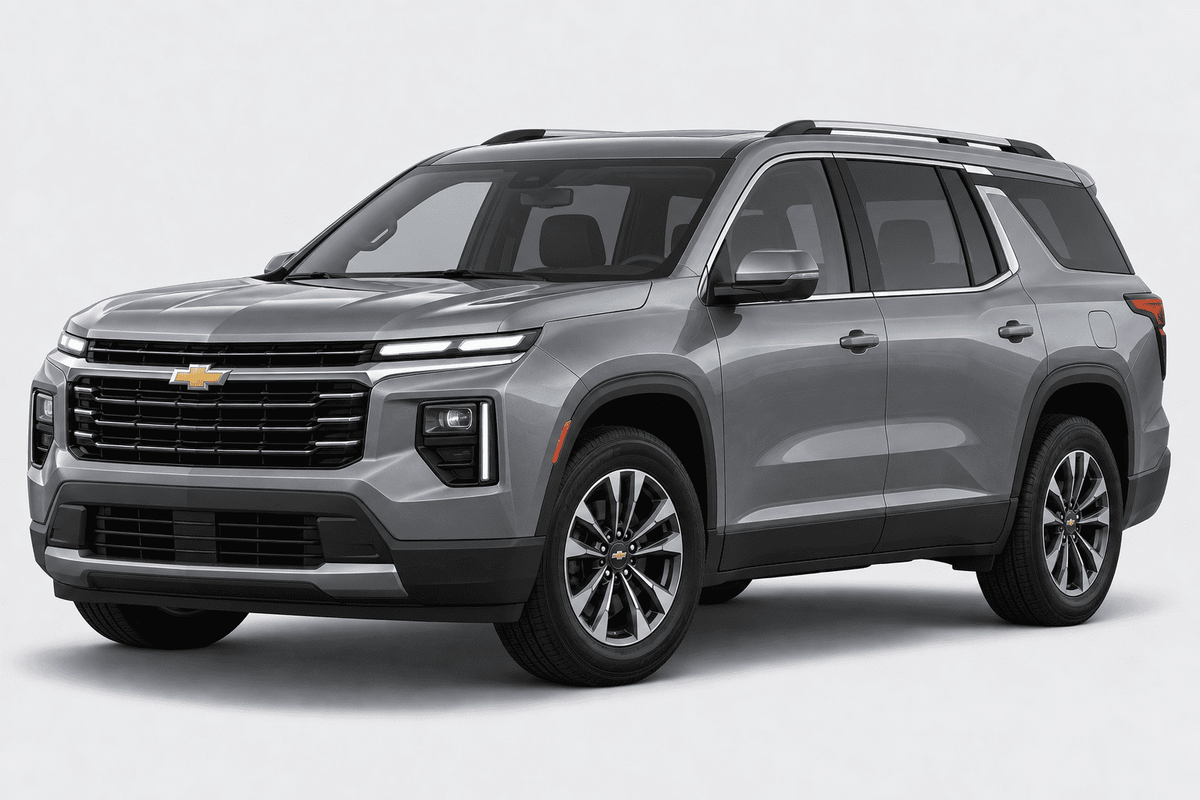 A gray Chevrolet SUV shown from a three-quarter front angle on a light gray studio background.