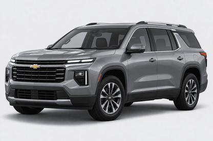 A gray Chevrolet SUV shown from a three-quarter front angle on a light gray studio background.