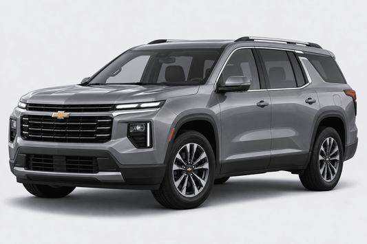 A gray Chevrolet SUV shown from a three-quarter front angle on a light gray studio background.