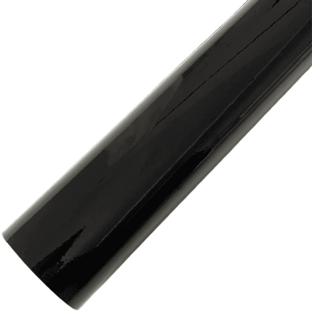 A roll of ChroMorpher Black Gloss Vinyl showcasing a deep black color with a reflective, high-gloss finish, perfect for achieving a sleek and professional look on various surfaces.