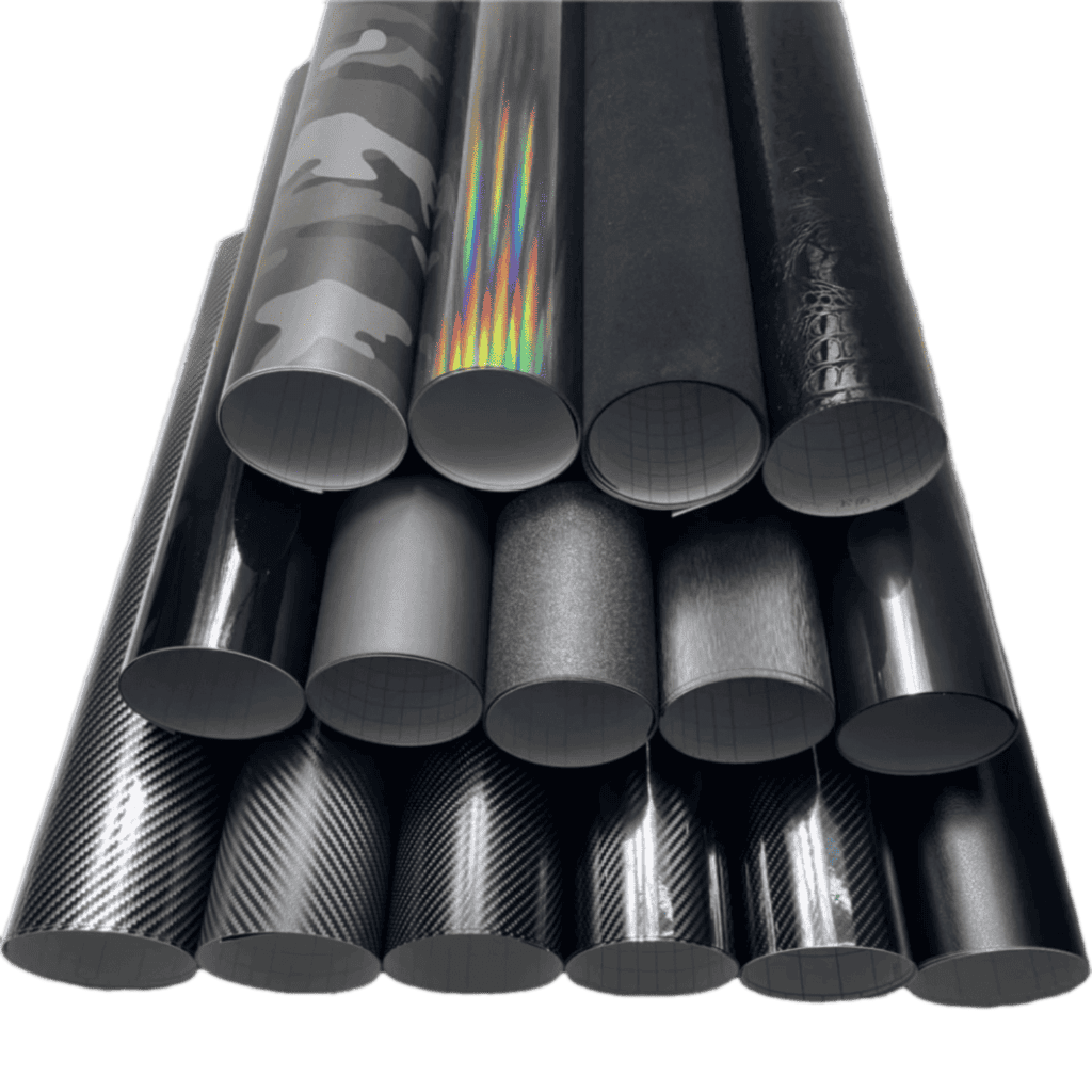 A premium selection of ChroMorpher Black Series vinyl wraps, featuring a variety of finishes including matte, glossy, carbon fiber, brushed, leather-like, camouflage, and holographic designs. Perfect for vehicles, gadgets, and DIY customization projects. 