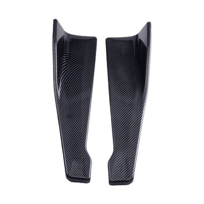 A pair of carbon fiber-style rear side skirt extensions, designed to enhance a vehicle’s aerodynamics and aggressive stance. Made from durable ABS plastic, these lightweight splitters offer a sleek, race-inspired look while improving airflow and stability.