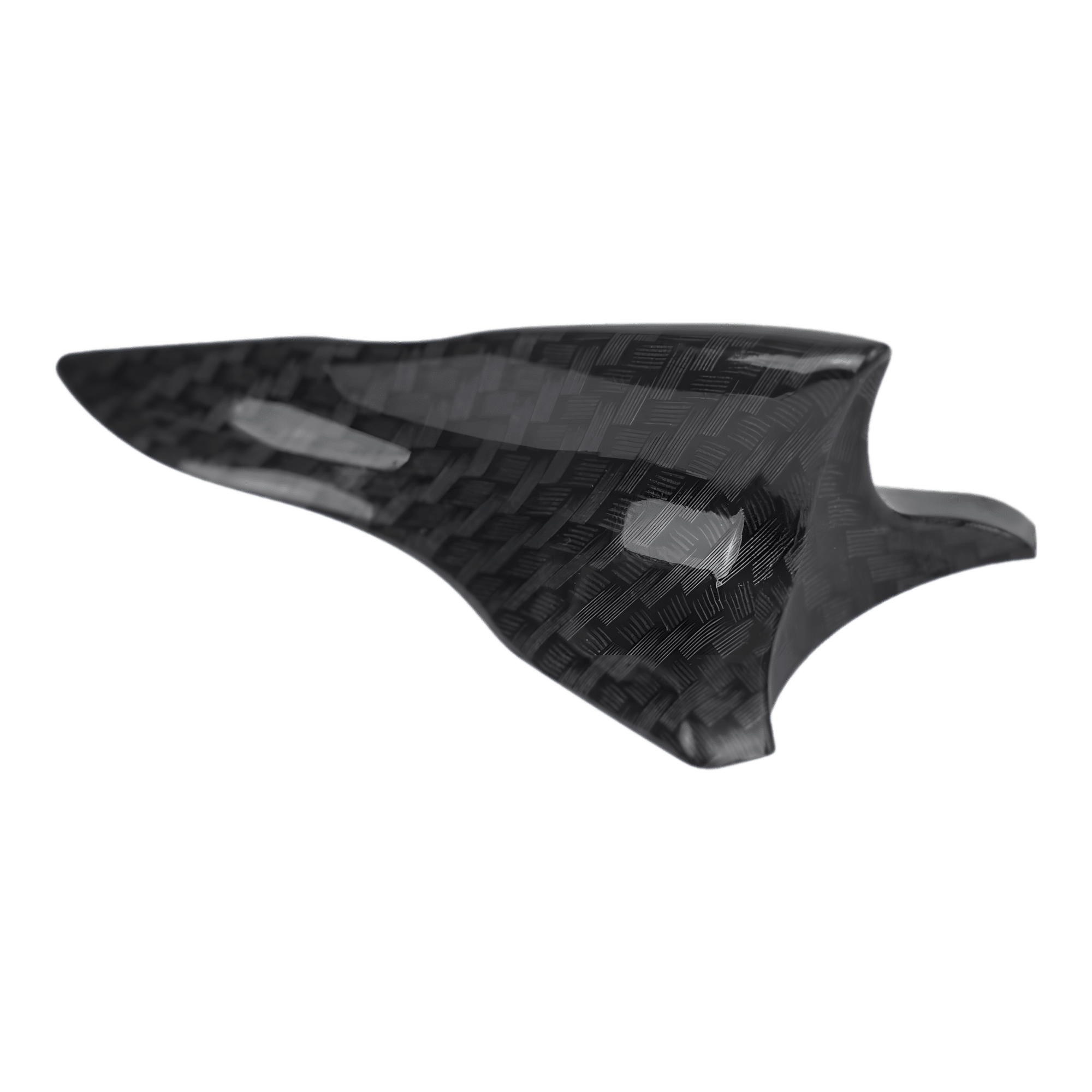 A carbon fiber shark fin spoiler designed for aerodynamic enhancement and stylish vehicle modification. Features a sleek carbon fiber pattern finish, ideal for improving downforce and reducing drag. Perfect for universal car applications, including sports cars, sedans, and SUVs.