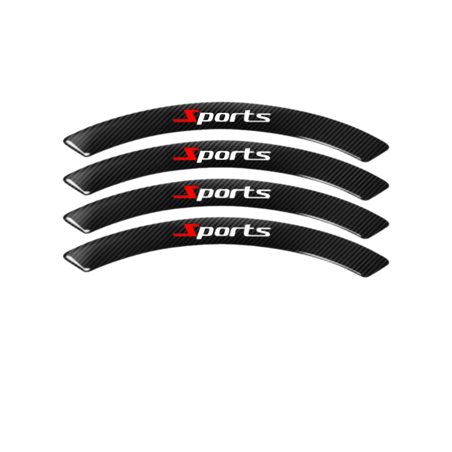 ChroMorpher Carbon Fiber Sports Wheel Eyebrow Protectors set, featuring four pieces with a sleek, sporty design and red "Sports" logos, designed to protect your car's wheels.