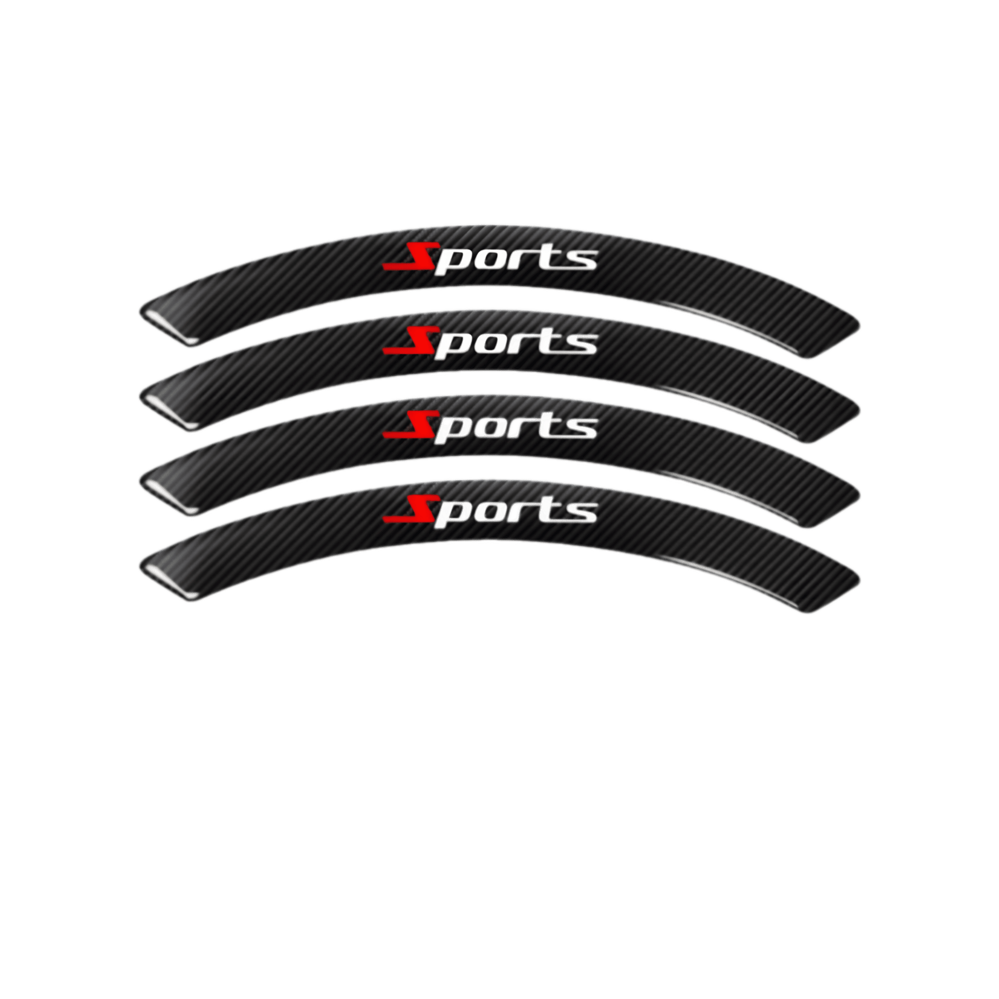 ChroMorpher Carbon Fiber Sports Wheel Eyebrow Protectors set, featuring four pieces with a sleek, sporty design and red "Sports" logos, designed to protect your car's wheels.
