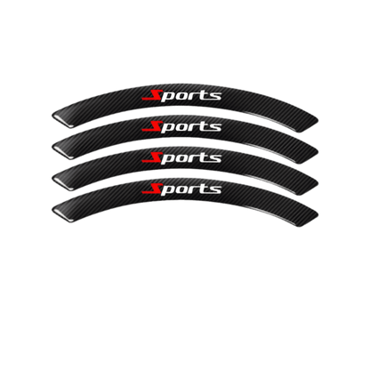 ChroMorpher Carbon Fiber Sports Wheel Eyebrow Protectors set, featuring four pieces with a sleek, sporty design and red "Sports" logos, designed to protect your car's wheels.