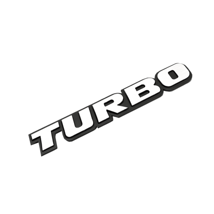 ChroMorpher 3D Metal TURBO Emblem with a glossy chrome-like finish, featuring bold, raised letters spelling "TURBO."