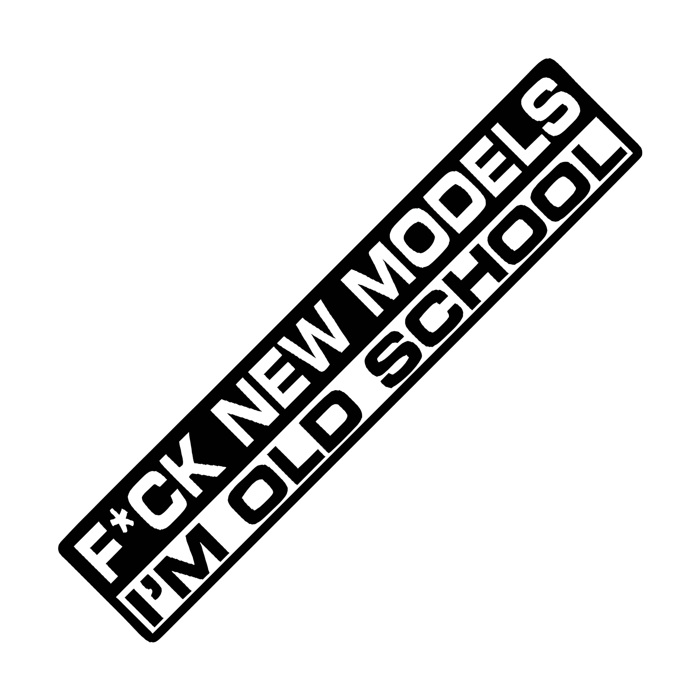 Black vinyl decal with bold white text stating, 