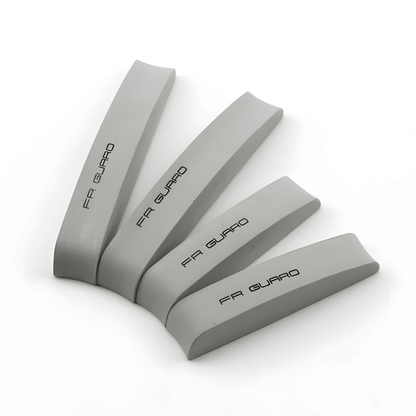 A set of ChroMorpher Protective FR Guard Car Mouldings in grey, featuring a sleek design with "FR GUARD" branding, providing impact protection for vehicle doors and enhancing their aesthetic.