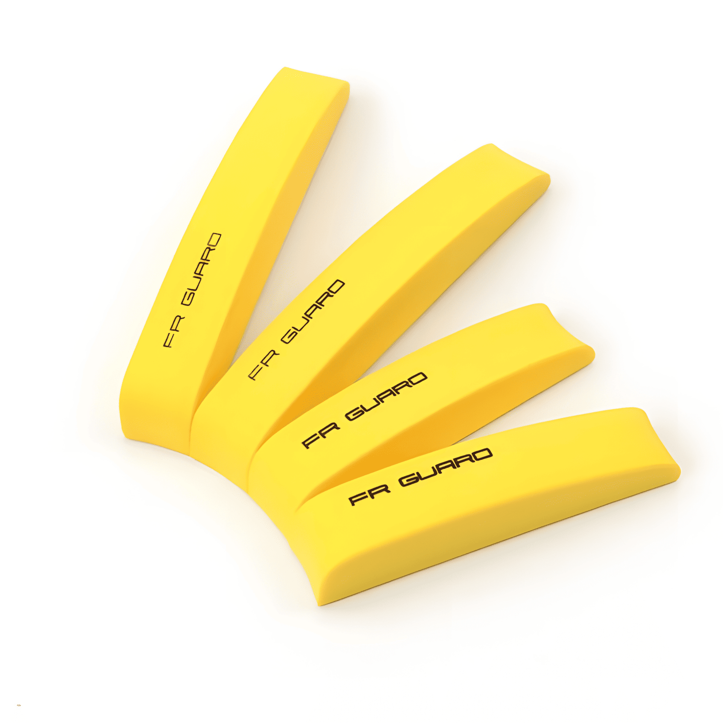 A set of ChroMorpher Protective FR Guard Car Mouldings in vibrant yellow, designed to protect the vehicle's doors from scratches and impacts. The mouldings feature a sleek "FR GUARD" logo, offering both style and durability for enhanced vehicle protection.