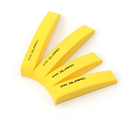 A set of ChroMorpher Protective FR Guard Car Mouldings in vibrant yellow, designed to protect the vehicle's doors from scratches and impacts. The mouldings feature a sleek "FR GUARD" logo, offering both style and durability for enhanced vehicle protection.