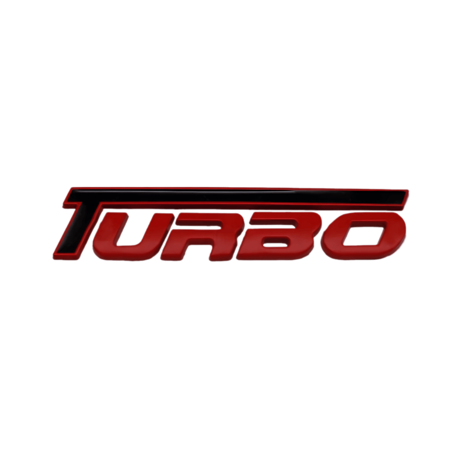 ChroMorpher Red 3D Turbo Emblem with a glossy finish, showcasing the word "TURBO" in a sleek, modern design.