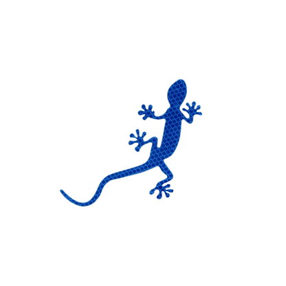 A blue reflective gecko car sticker featuring a high-visibility scaly texture, designed to enhance nighttime safety and vehicle aesthetics. This waterproof and durable decal adheres securely to cars, motorcycles, and bicycles, providing increased visibility while adding a stylish touch.