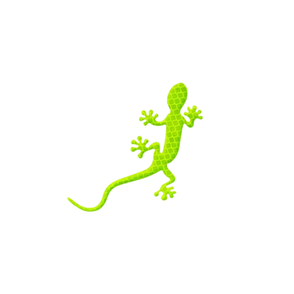 A green reflective gecko car sticker with a textured, high-visibility finish, designed for safety and style. This waterproof, easy-to-apply decal enhances nighttime visibility while adding a unique decorative element to any car, motorcycle, or bicycle.