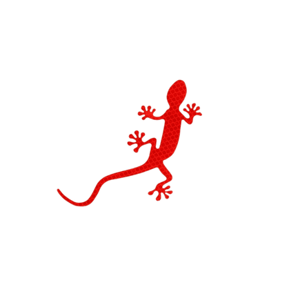 A red reflective gecko car sticker with a scaly texture, designed for enhanced night visibility and vehicle decoration. This waterproof, adhesive-backed decal can be applied to any vehicle surface, improving safety while adding a stylish, unique touch.