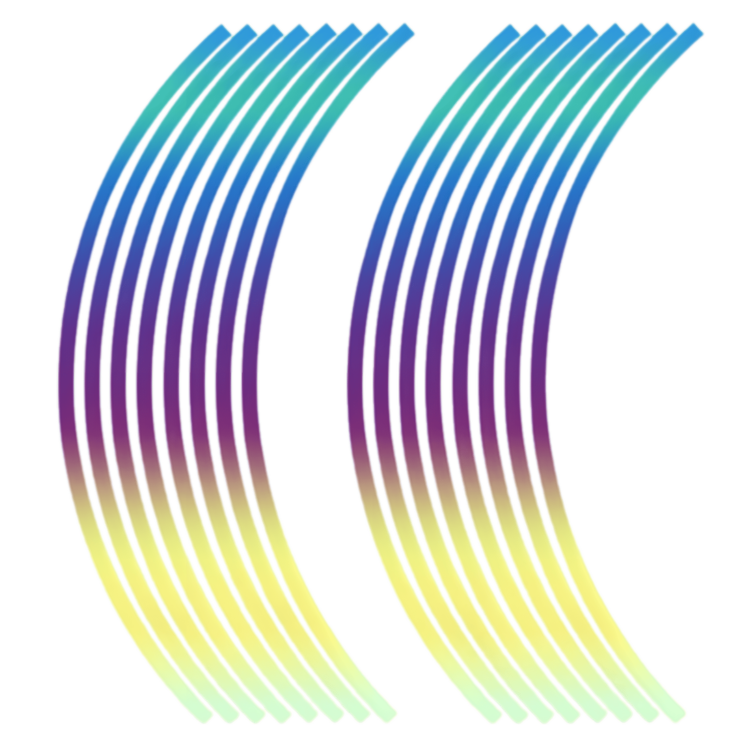 A set of ChroMorpher Reflective Rim Stripe Decals in a stunning holographic finish. These durable, weatherproof decals shift colors under different lighting, adding a unique and eye-catching effect to car and motorcycle wheels while improving nighttime visibility.