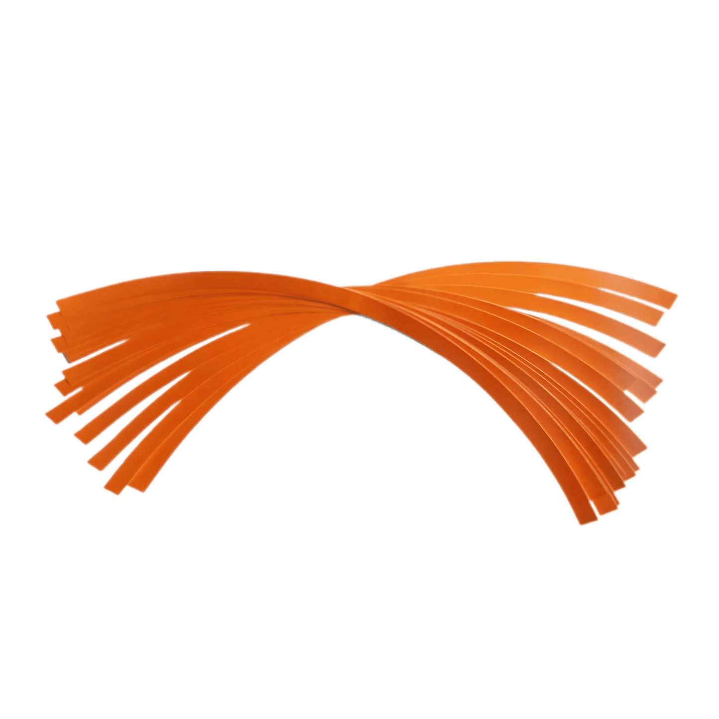 A set of orange ChroMorpher Reflective Rim Stripe Decals designed for enhancing wheel aesthetics and improving visibility. These high-quality, curved vinyl strips provide a bold racing-inspired look while offering added nighttime safety.