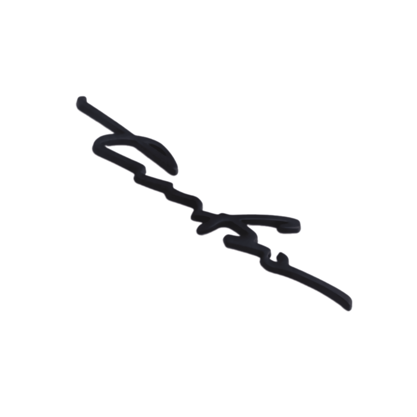 A close-up of the black "Turbo" 3D emblem badge made from high-quality zinc alloy. The bold and aggressive design of this self-adhesive car sticker is perfect for customizing your car with a sleek, matte finish. This emblem is ideal for adding a race-inspired, performance look to your vehicle's exterior and interior surfaces.