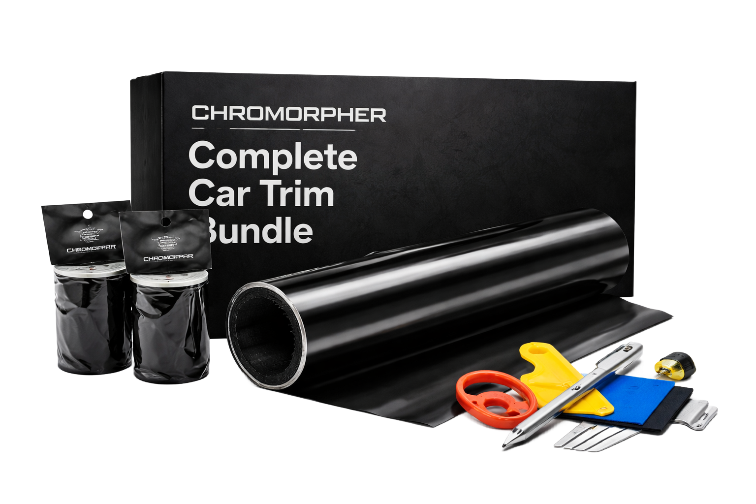 Chromorpher Complete car tirm bundle box with its contents outside.