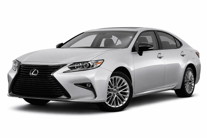 A silver Lexus sedan photographed on a clean white studio background, shown at a three-quarter front angle. The Lexus logo is visible on the front grille.