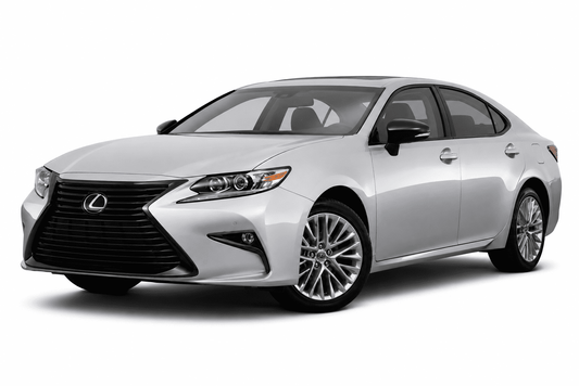 A silver Lexus sedan photographed on a clean white studio background, shown at a three-quarter front angle. The Lexus logo is visible on the front grille.